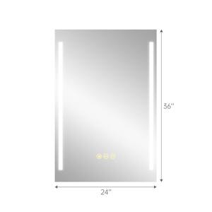 24 in. W x 36 in. H Rectangular Frameless Anti-Fog Wall Mounted LED Light Bathroom Vanity Mirror in Silver