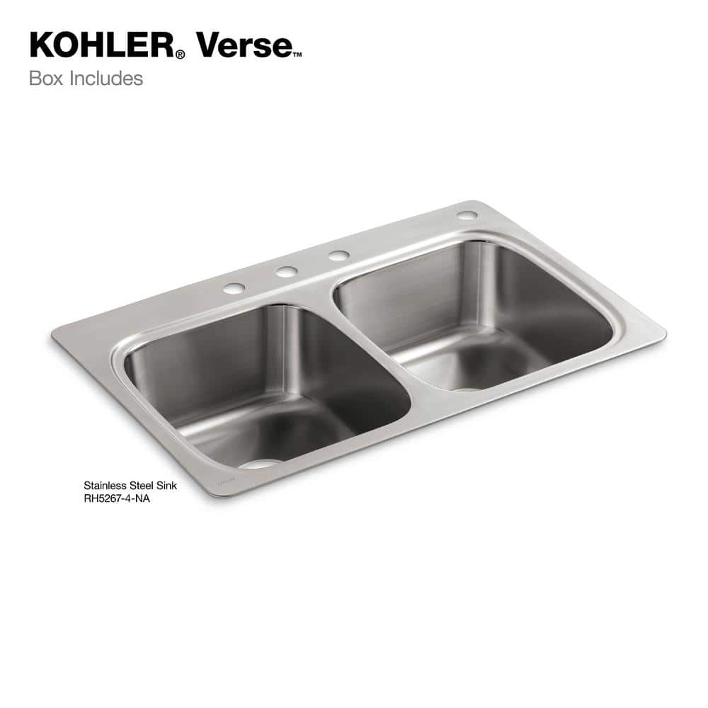 33'' Brushed Stainless Steel Double Bowl Drop-In Kitchen Sink
