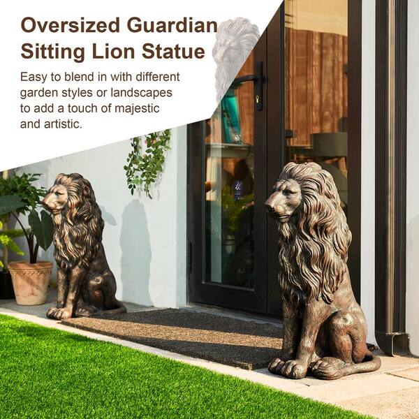 Glitzhome 27.75 in. H Oversized MGO Bronze Sitting Lion Garden
