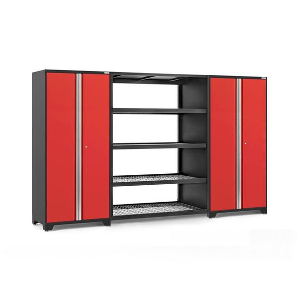 NewAge Products Pro Series 144 in. W x 84.75 in. H x 24 in. D 18-Gauge Steel Cabinet Set in Red (3-Piece)