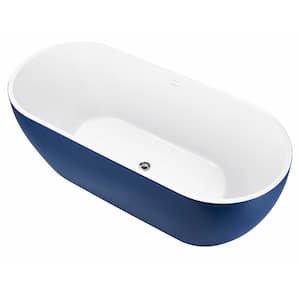59 in. Acrylic Freestanding Flatbottom Single Slipper Soaking Non-Whirlpool Bathtub in Blue