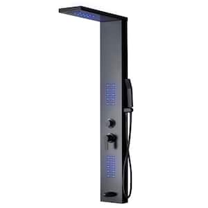 4-in-One 2-Jet Shower Panel Tower System With LED LED Rainfall Waterfall Shower Head,and Massage Body Jets in Black