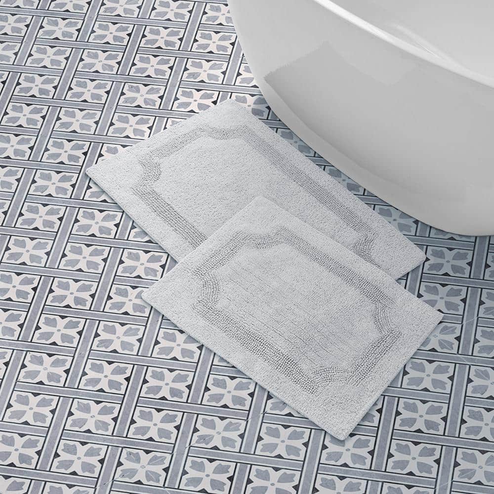 Reversible Off-White Cotton Bath Mat Set, 2-Piece