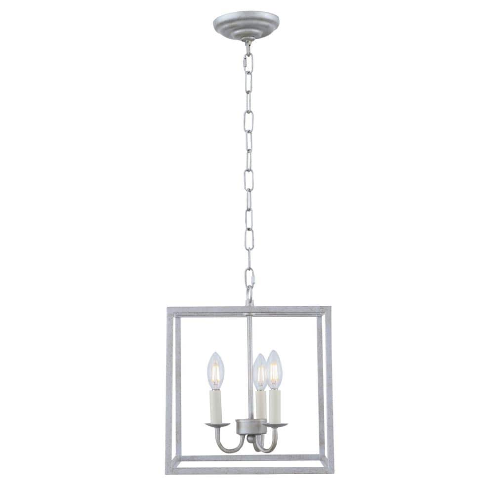 Timeless Home 12 in. 3-Light Vintage Silver Pendant Light, Bulbs Not Includ