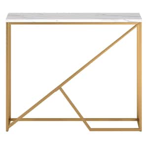 Stella 36 in. Brass Faux Marble Console Table