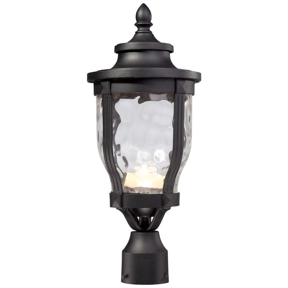 Merrimack Black LED Outdoor Post Light with Clear Hammered Glass