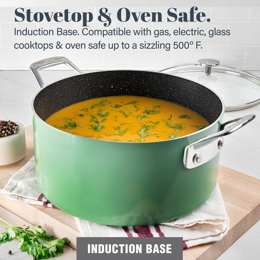 Green Nonstick Aluminum 5-Quart Stock Pot with Glass Lid