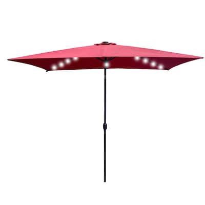 10 ft. Aluminum Ribs Market Solar LED Patio Umbrella in Burgundy Cover