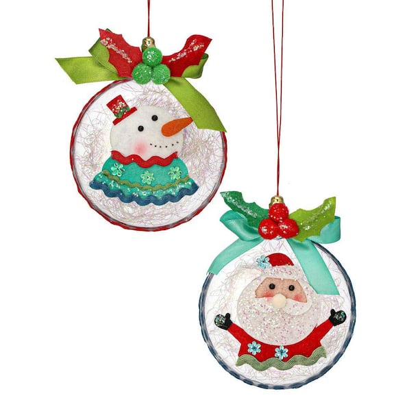 4.5 in. Disk With Felt Snowman Sanat Ornament (Set of 2)