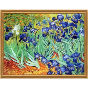 Irises by Vincent Van Gogh Muted Gold Glow Framed Nature Oil Painting Art Print 40 in. x 52 in.