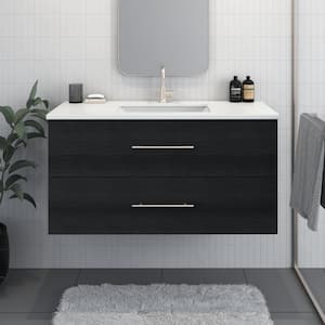 Napa 48 in. W x 22 in. D x 21-3/l8 H Single Sink Bathroom Vanity Wall Mounted in Black Ash with White Quartz Countertop