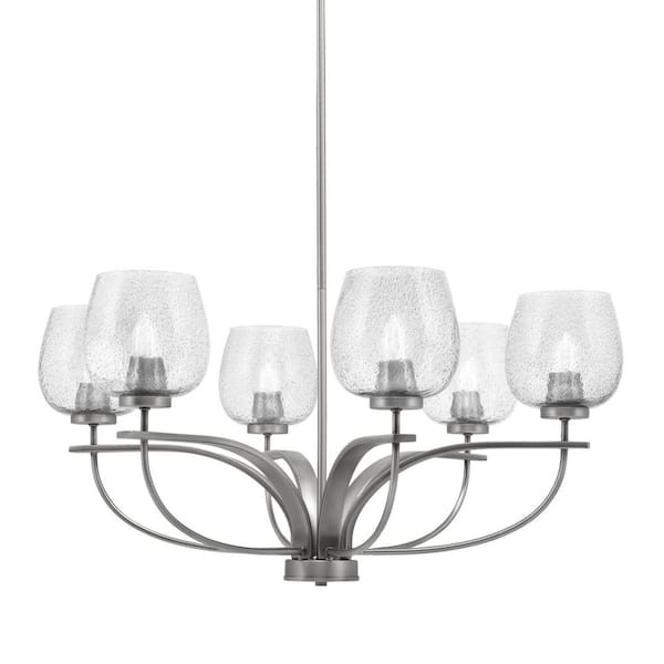 Unbranded Olympia 6 Light, Uplight, Chandelier, Graphite Finish, 6 in. Smoke Bubble Glass