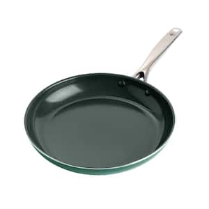 12 in. Aluminum Diamond Infused Toxin-free Nonstick Hard Coating Non-Induction Frying Pan Skillet in Green with Handle