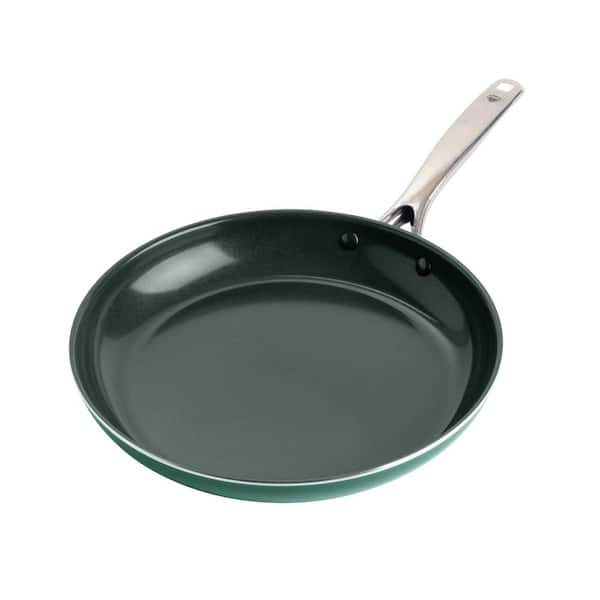 12 in. Aluminum Diamond Infused Toxin-Free Nonstick Hard Coating Non-Induction Frying Pan Skillet in Green with Handle