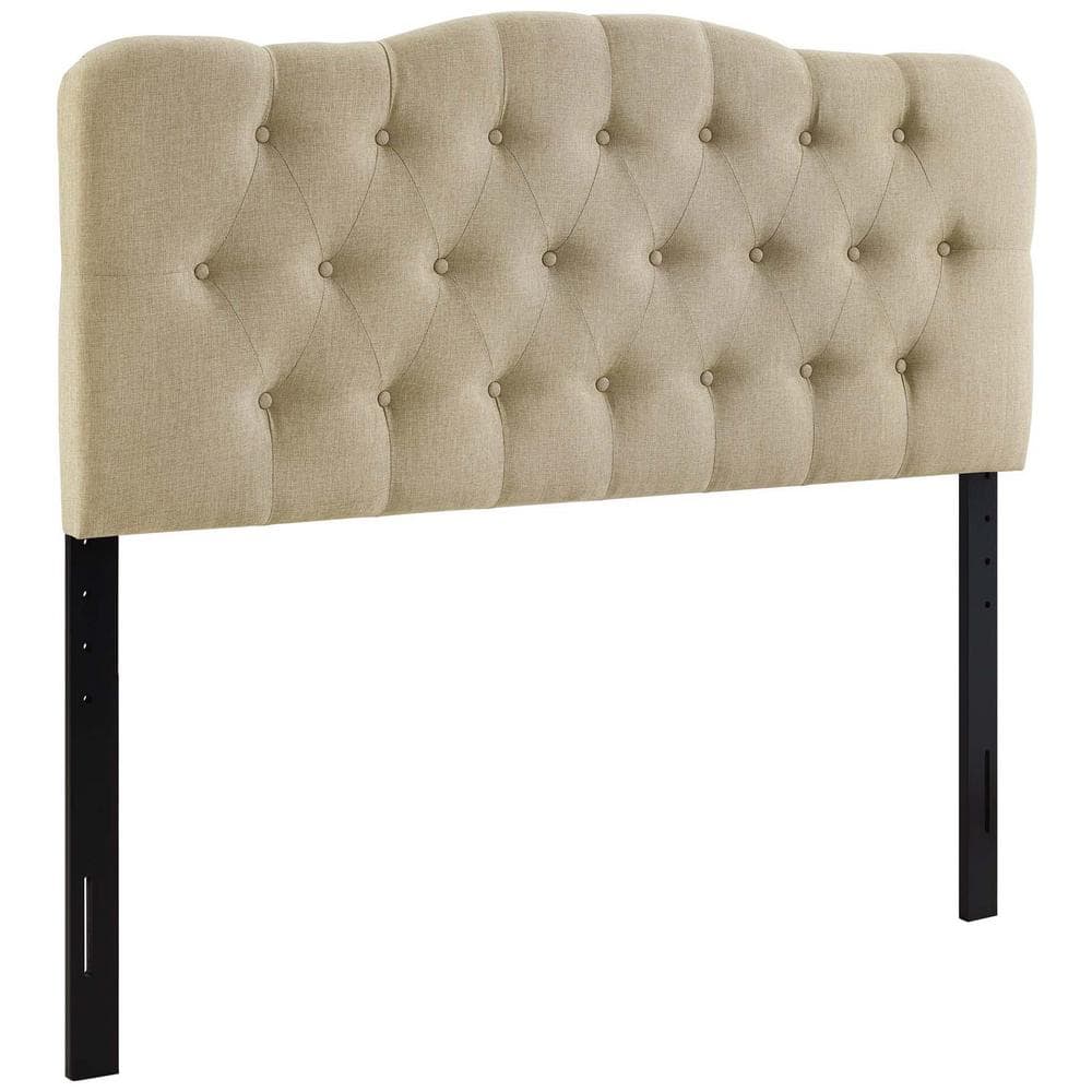 Beige Tufted Upholstered Queen Fabric Headboard