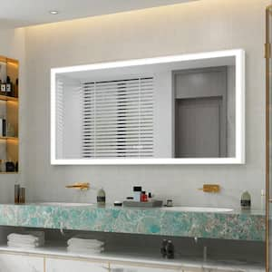 72 in. W x 36 in. H Large Rectangular Heavy Duty Framed Wall LED Bathroom Vanity Mirror in White,Defogging,Plug,Dimmable