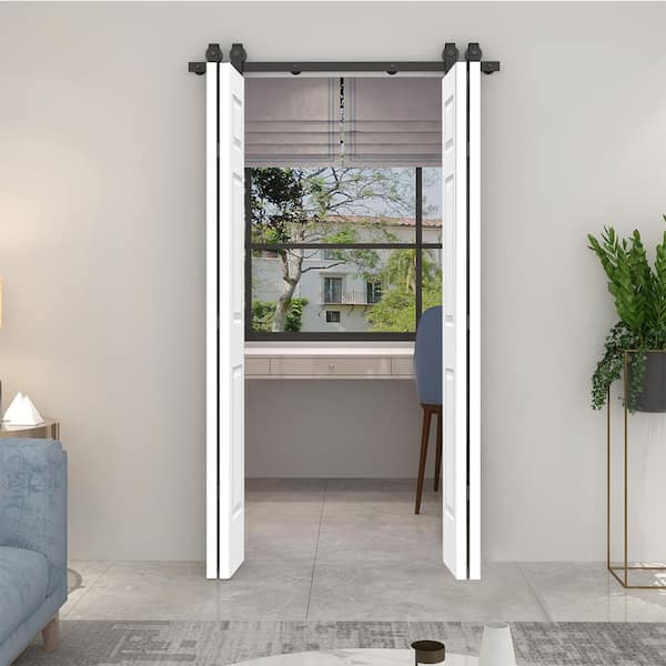 CALHOME 60 in. x 80 in. 6-Panel White Painted MDF Composite Double