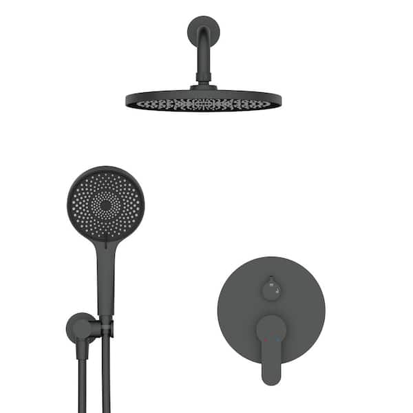 INSTER MINT 4-Spray 10 in. Dual Wall Mount Fixed and Handheld Shower Head 1.8 GPM in Matte Black (Valve Included)