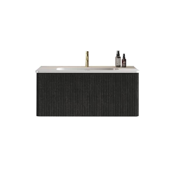 36 in. W x 18 in. D x 16 in. H Single Sink Wall-Mounted Bath Vanity in Black with White Ceramic Top