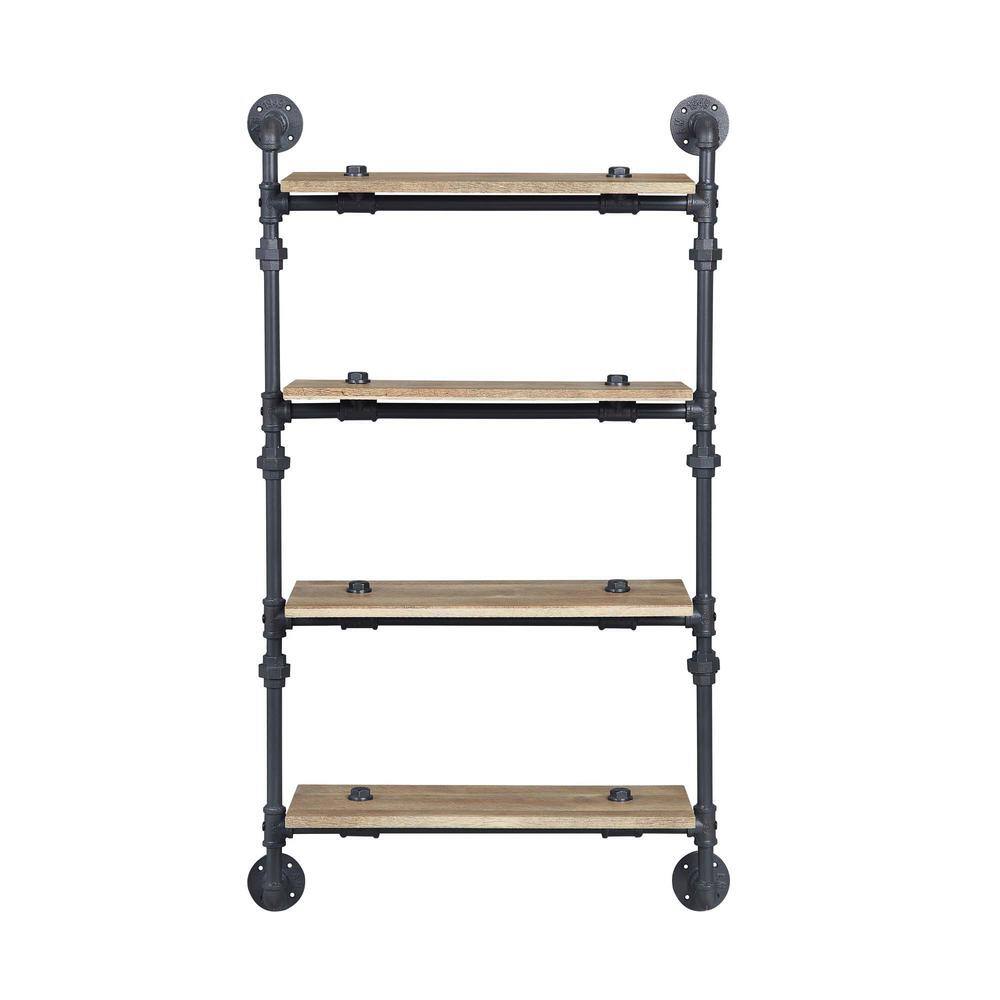Urbane 4-Tiered Industrial Aged Wood Print MDF and Metal Pipe Floating Wall