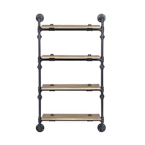 Urbane 4-Tiered Industrial Aged Wood Print MDF and Metal Pipe Floating Wall Shelf 28 in. W. x 9 in. Corner Molding
