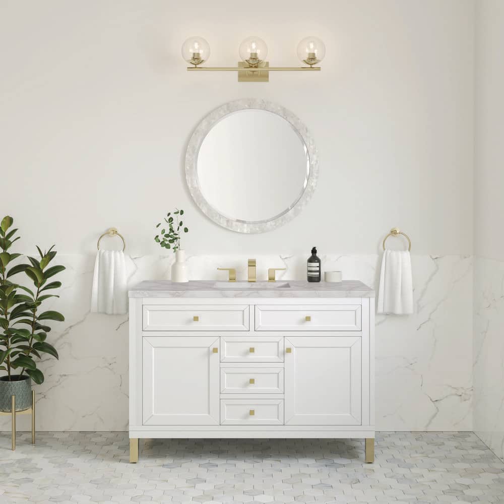 Chicago 48.0 in. W x 23.5 in. D x 33.76 in. H Single Bath Vanity in Glossy White with Quartz Victorian Silver Top price history on PriceWatchPro