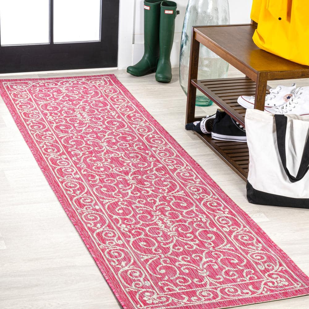 JONATHAN Y Charleston Vintage Filigree Textured Weave Fuchsia/Light Gray 2 ft. x 10 ft. Indoor