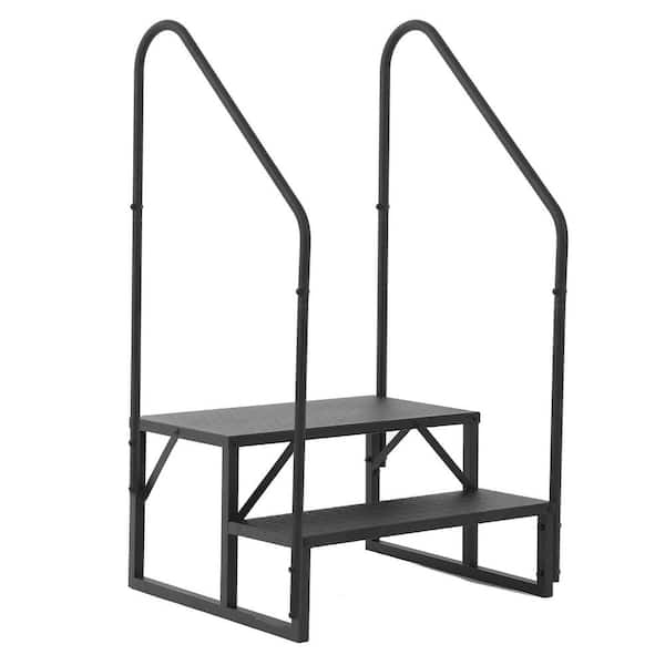 Outdoor Heavy Duty 1.5 ft. Reach Step Stool,Hot Tub Steps Ladder, 2-RV Steps w/ Handrail for Travel Trailers, 5th Wheel