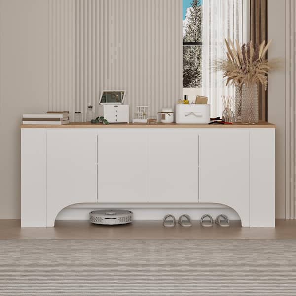 FUFU&GAGA White and Wood Grain 31.5 in. Height Accent Cabinet, Office Storage Cabinet with 10 Shelves and 4 Doors