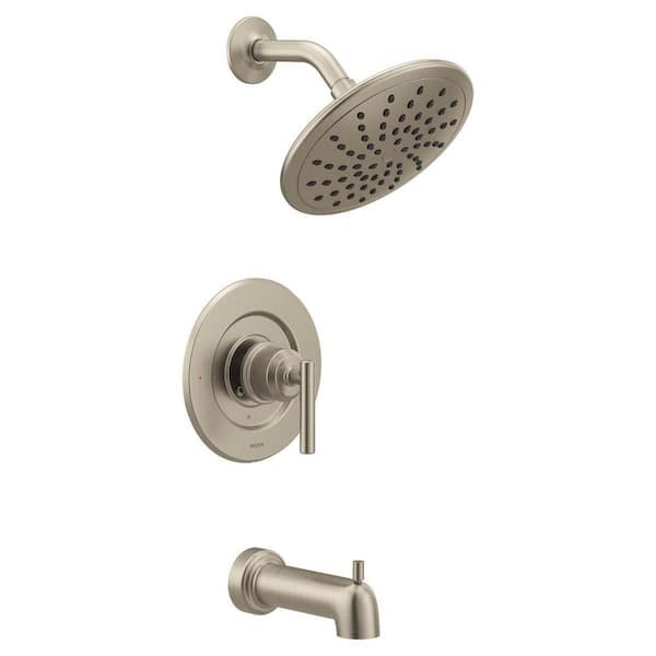 Gibson 1 Handle Wall Mounted Tub & Shower Trim Kit with Spout in Brushed Nickel (Valve Not Included)
