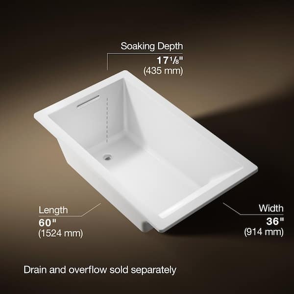 Underscore 60 in. x 36 in. Rectangular Soaking Bathtub with Reversible Drain in White