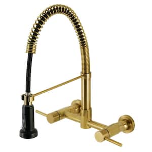 Concord 2-Handle Wall Mount Pull Down Sprayer Kitchen Faucet in Brushed Brass