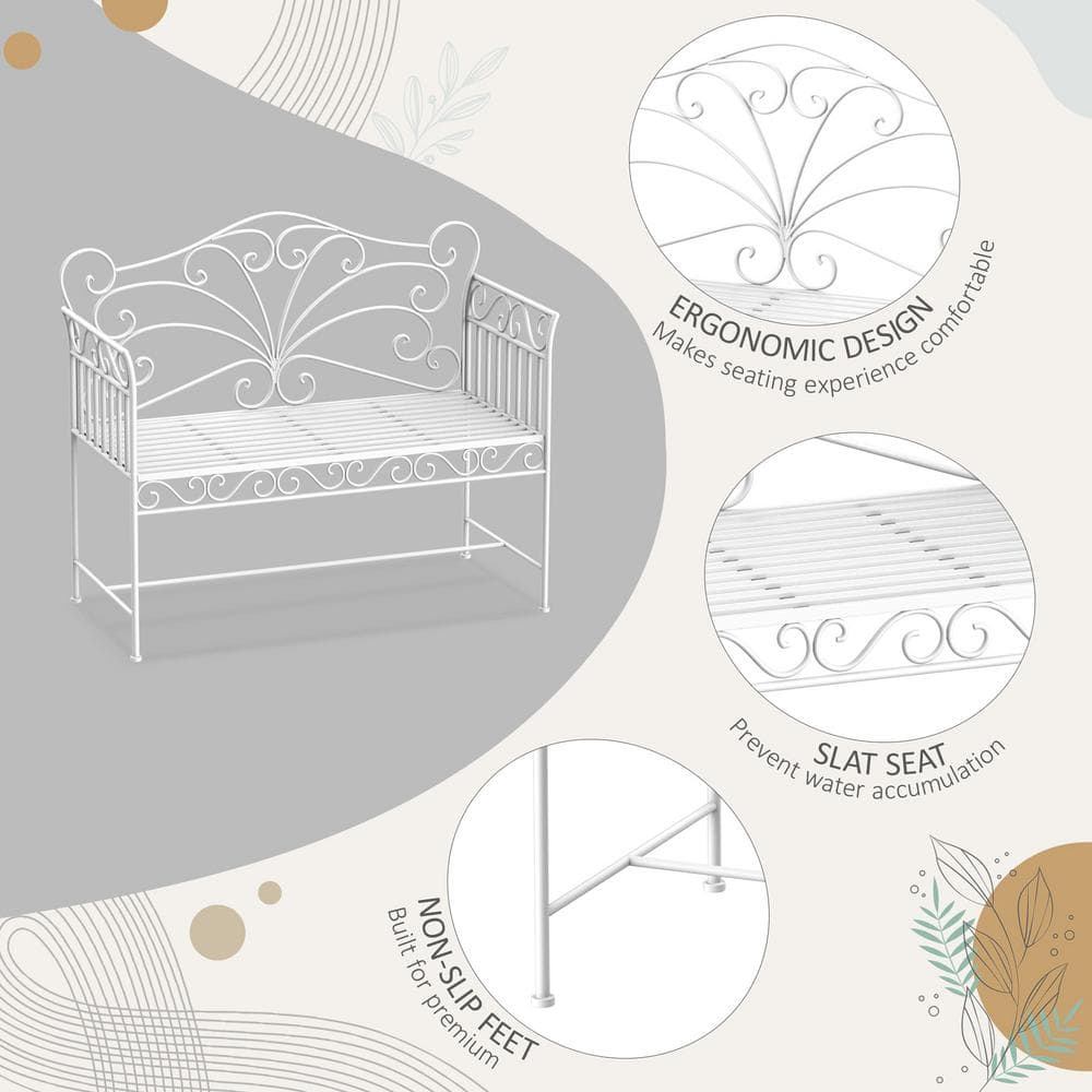 Cream White 43" Iron Two-Seater Garden Bench