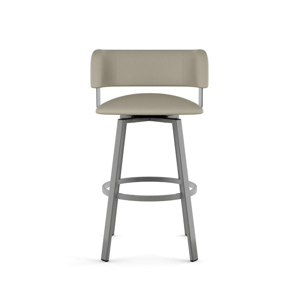 Greige Faux Leather and Glossy Gray Metal Swivel Counter Stool