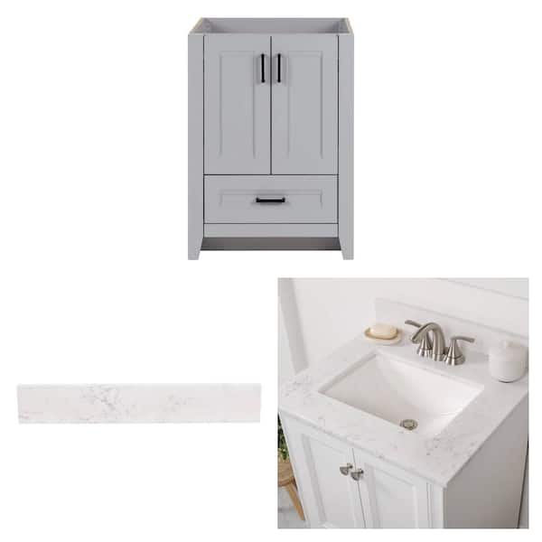 24 in. x 22 in. x 34 in. Pearl Gray Vanity Cabinet, 25 in. x 22 in. White Vanity Top and 21 in. Sidesplash Combo
