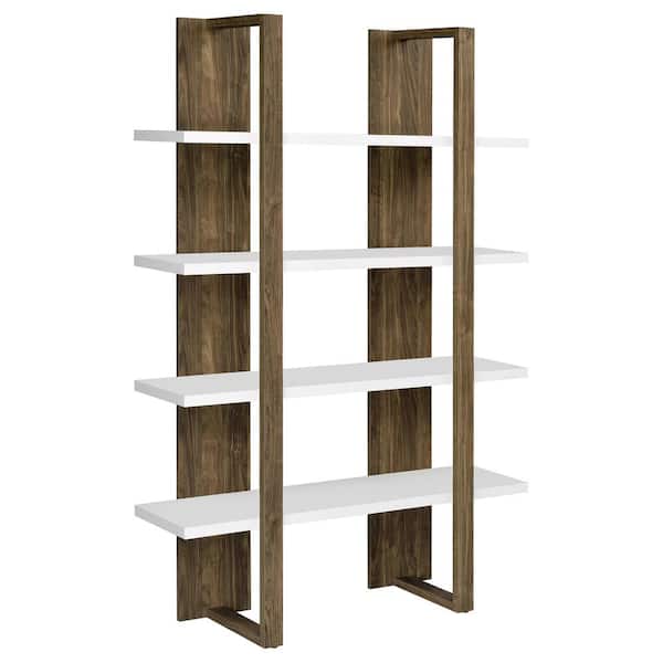 Coaster 70.75 in. Aged Walnut and White Wood 4-Shelf Modern Bookcase