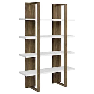 70.75 in. Aged Walnut and White Wood 4-Shelf Modern Bookcase