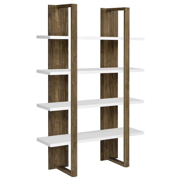 Coaster Home Furnishings 70.75 in. Aged Walnut and White Wood 4-Shelf Modern Bookcase