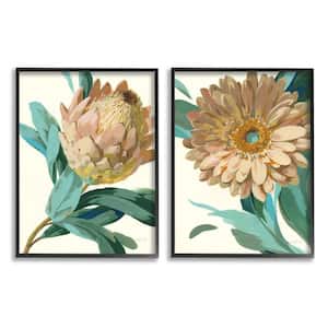 "Garden Flower Details Minimal Green Tan Painting" by Danhui Nai Framed Nature Wall Art Print 11 in. x 14 in.