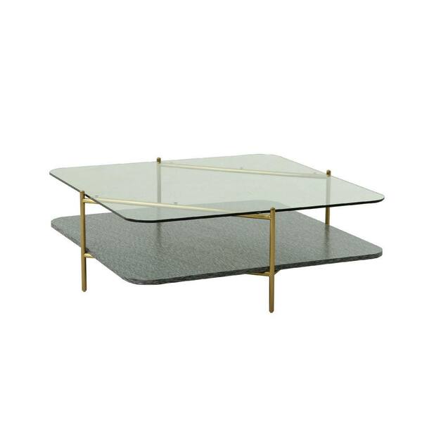 Benjara 43.3 in. Gray and Gold Square Glass Top Coffee Table