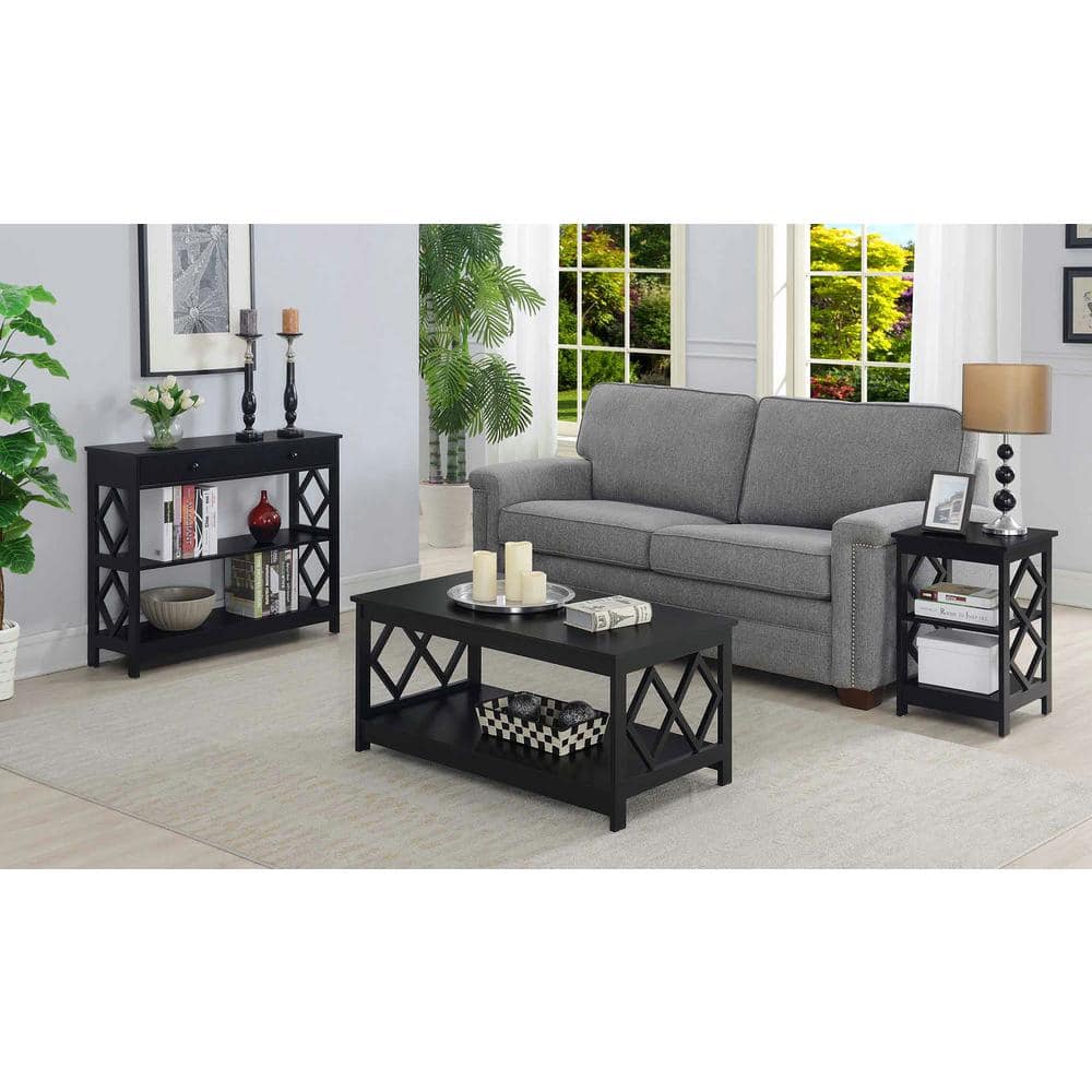 Sleek Diamond 40" Black Console Table with Storage