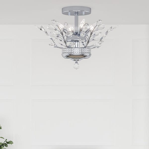 Chicago 16.1 in. 4-Light Chrome Crystal Modern Tiered Semi Flush Mount Lighting Bedroom Ceiling Lights Fixtures