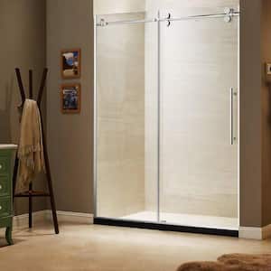 60 in. x 79 in. Frameless Sliding Shower Door in Stainless Steel