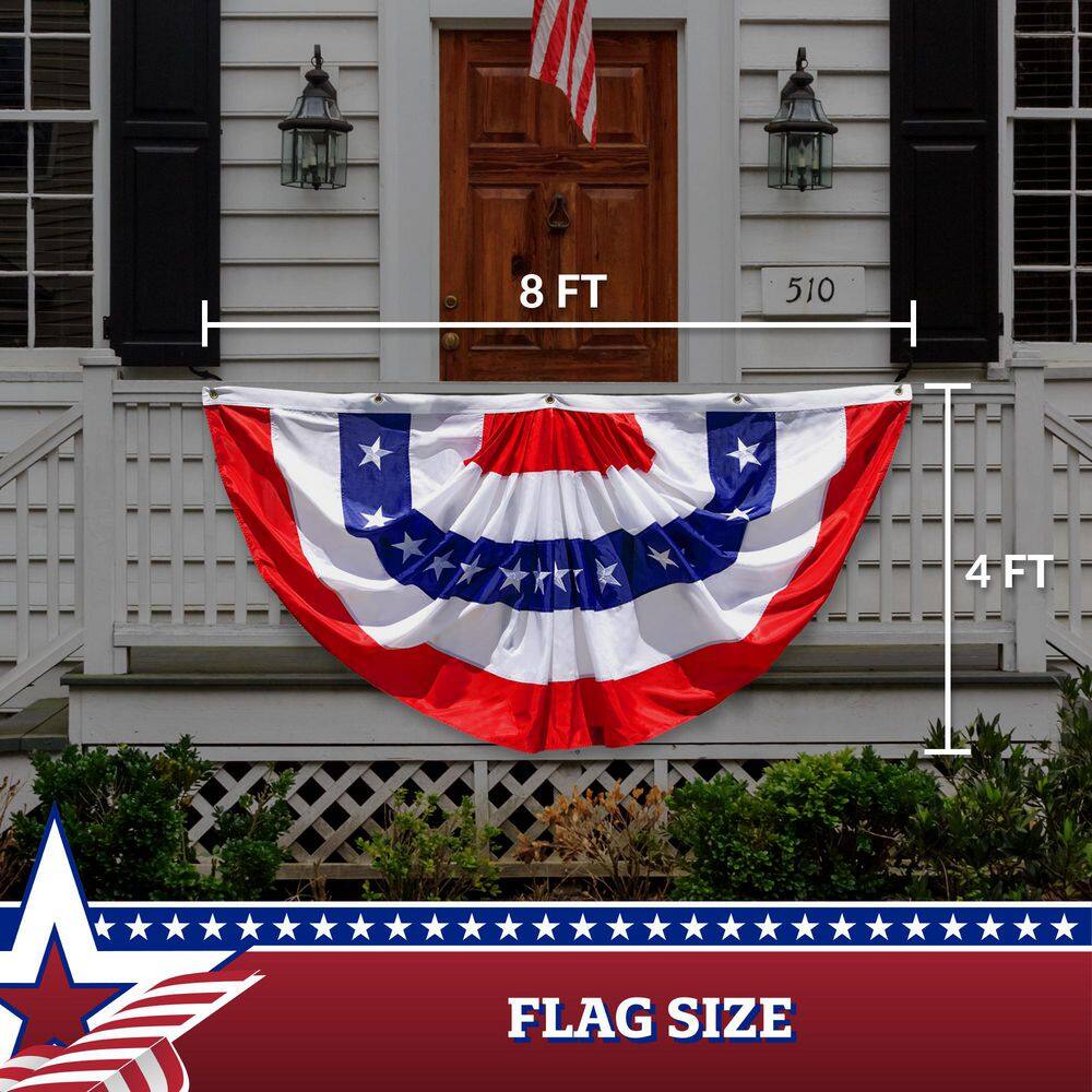 Large Patriotic Pleated Fan Flag with Embroidered Stars