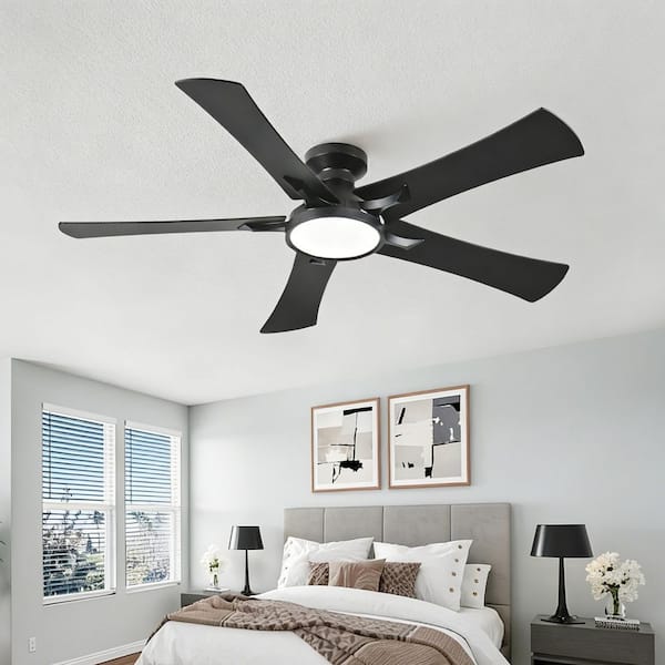 Modern 52 in. Black 5-Plywood Blades Flush Mount Standard Ceiling Fan with Full Spectrum LED Light and Remote Included