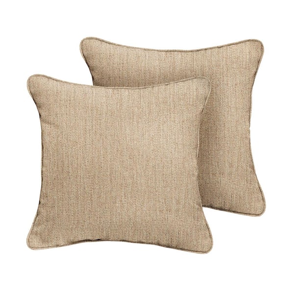SORRA HOME Sunbrella Canvas Fawn Square Indoor/Outdoor Corded Throw Pillow (2-Pack)