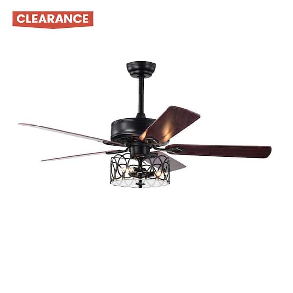 BANSA ROSE 52 in. Indoor/Outdoor Matte Black LED Ceiling Fan with 5 Reversible Blades, Light Kit, Clear Glassand Remote Control