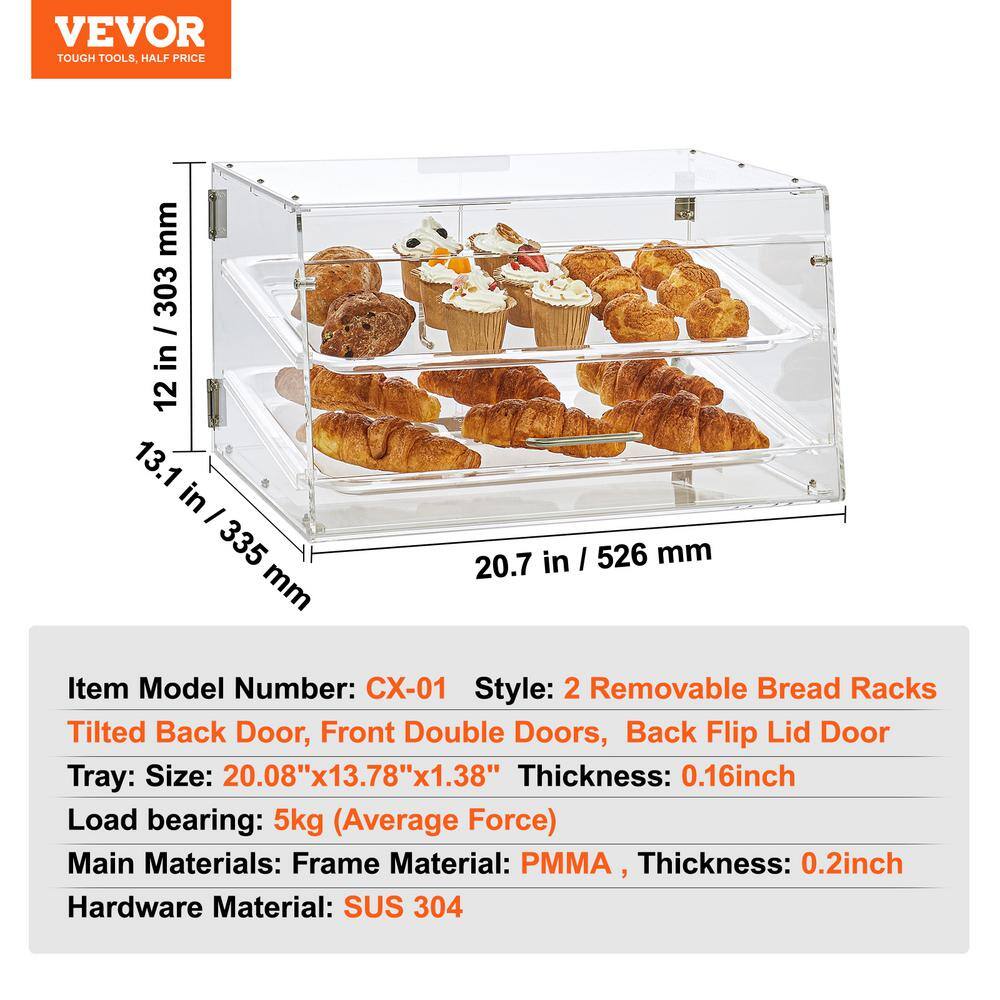 Clear Acrylic 2-Tier Pastry Display Case with Rear Door