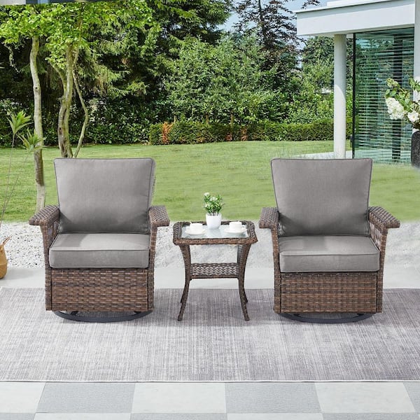 Gymojoy StLouis Brown 3-Piece Wicker Patio Conversation Set with Gray ...