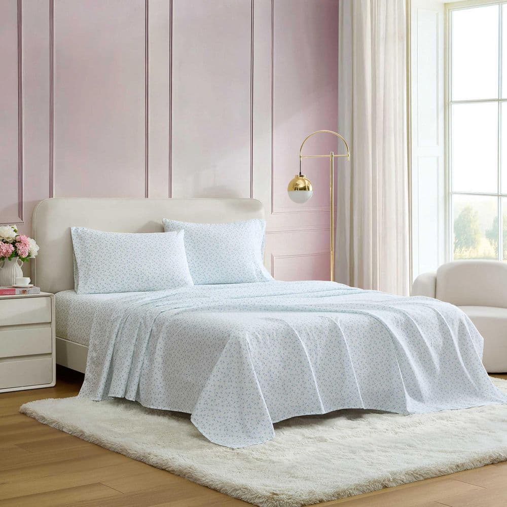Ballet Floral 4-Piece White/Perwinkle Microfiber Queen Sheet Set price history on PriceWatchPro